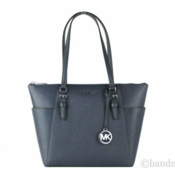 Michael Michael Kors Charlotte Signature Leather Zip Tote Handbag Bag - Admiral